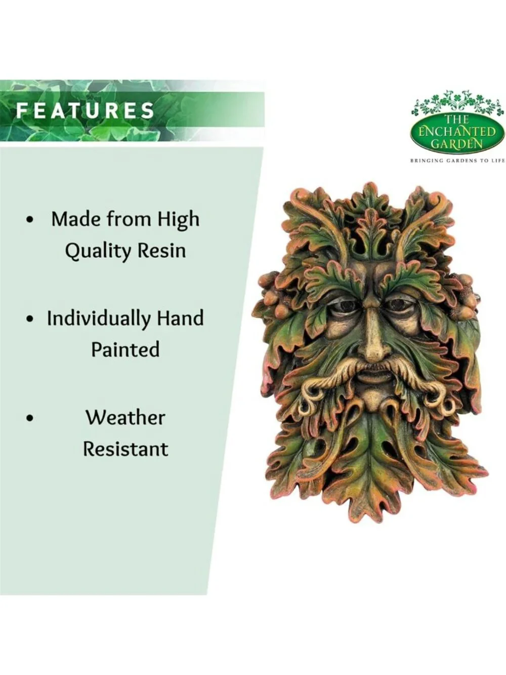 Celtic Green Man Wall Plaque – Hand-Painted Resin Garden Décor, Forest Face Art